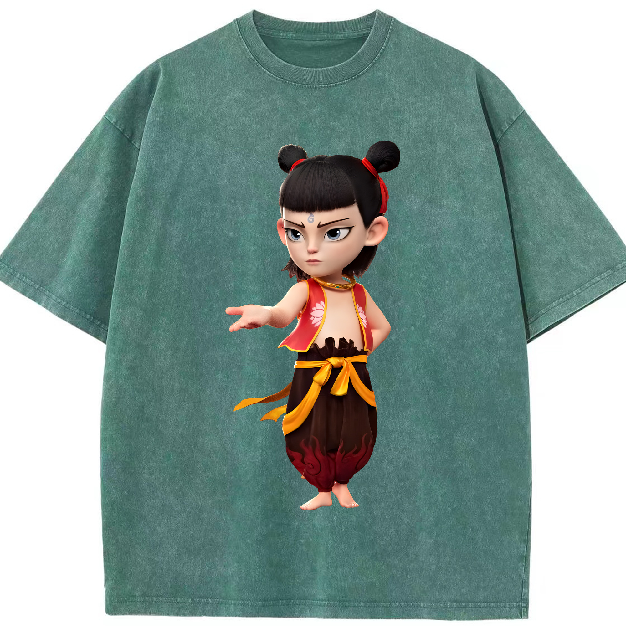 （画像用） Ne Zha 2 ナタ 魔童の大暴れ 綿100% ヴィンテージ風 半袖Tシャツ（フロントプリント）